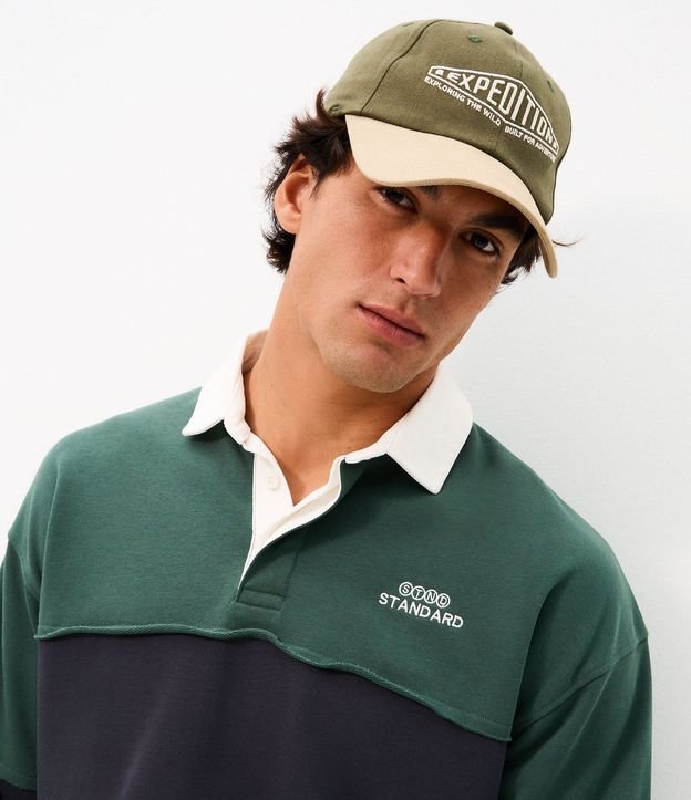 Remera Cuello Polo con Rayas y Lettering Bordado 6