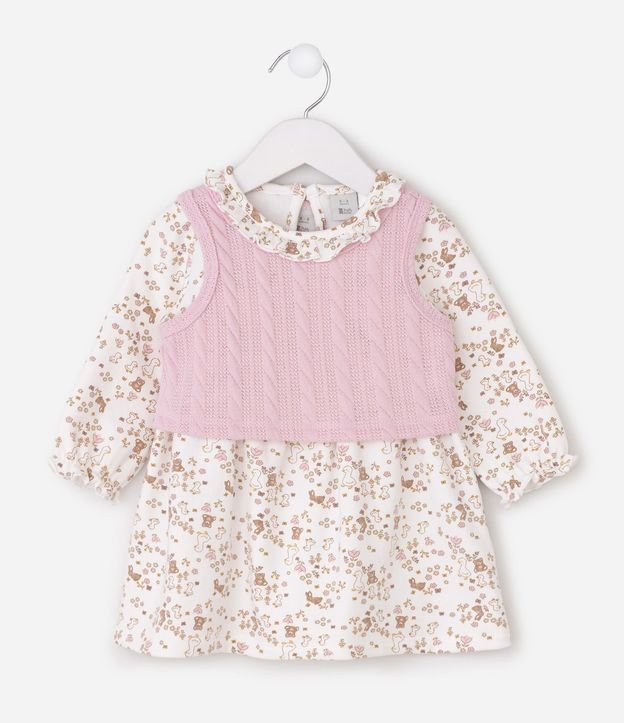 Vestido Infantil Floral con Chaleco - Talle 0 a 18 Meses 2