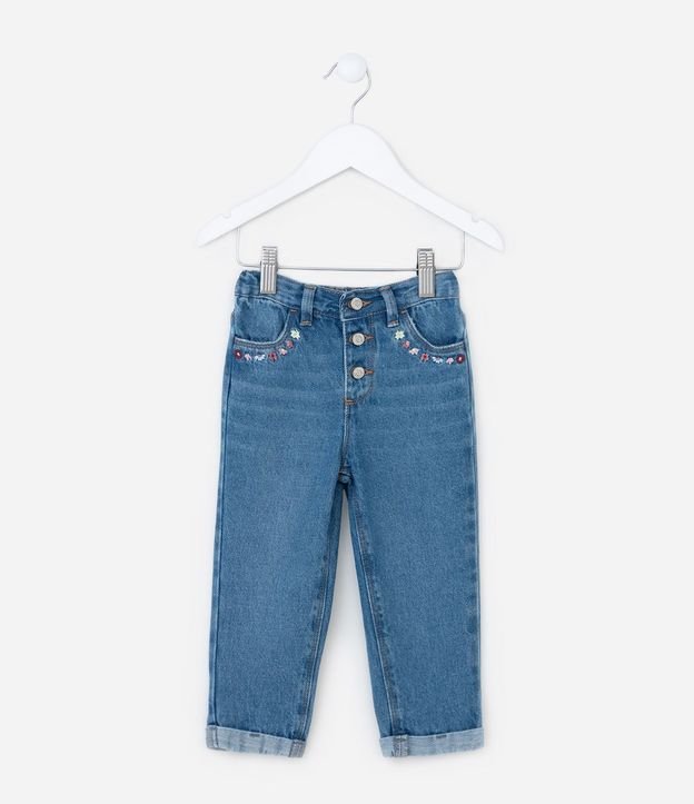 Pantalón Mom Infantil con Bordado de Flor - Talle 1 a 6 años