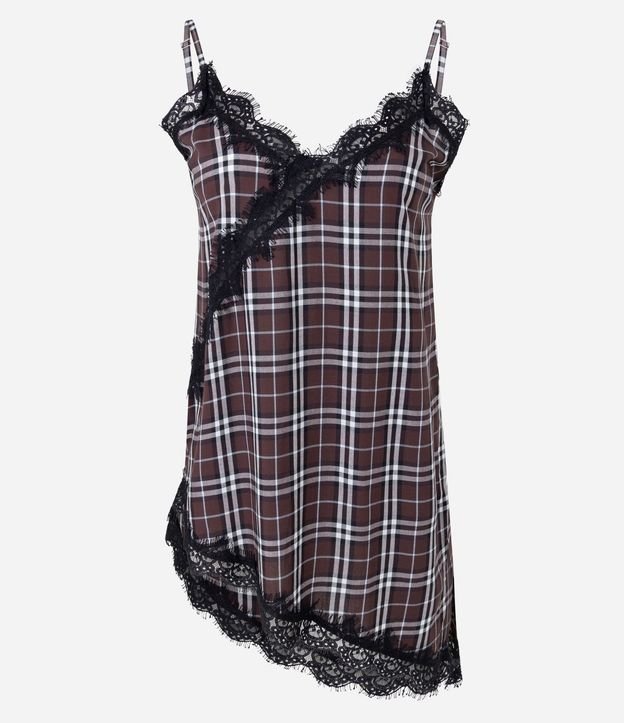 Blusa Regular de Cuadros con Encaje y Ruedo Asimétrico 6