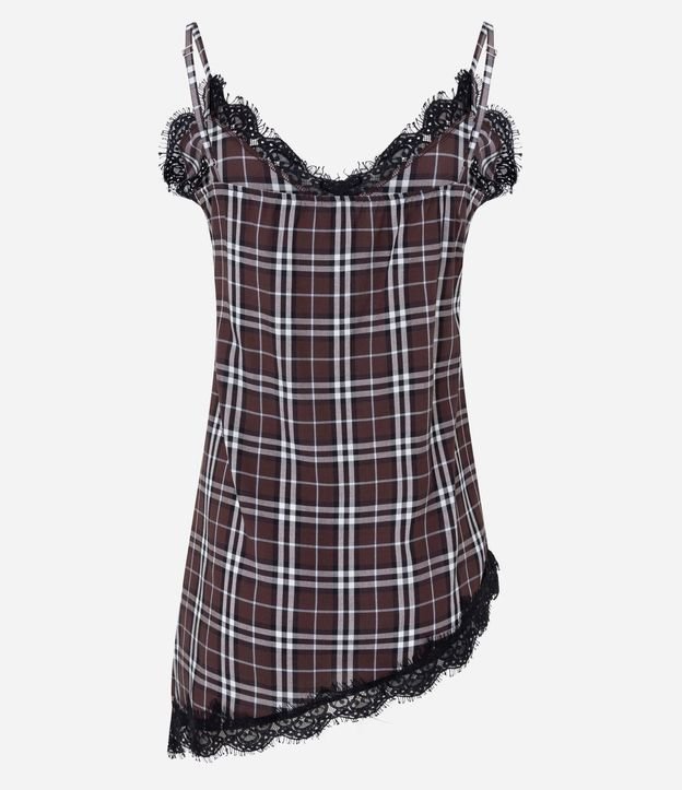 Blusa Regular de Cuadros con Encaje y Ruedo Asimétrico 8