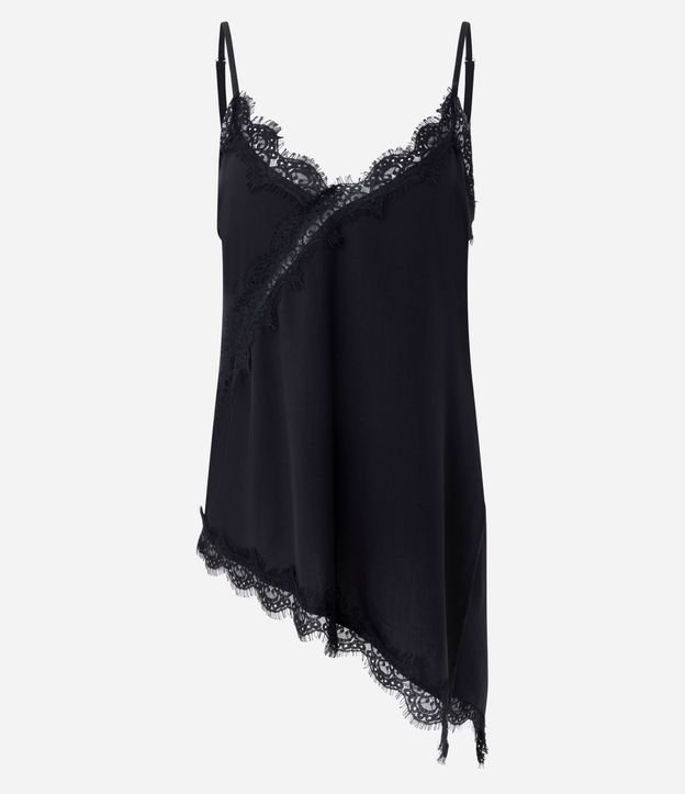 Blusa sin Manga en Viscosa con Encaje y Bajo Asimétrica
