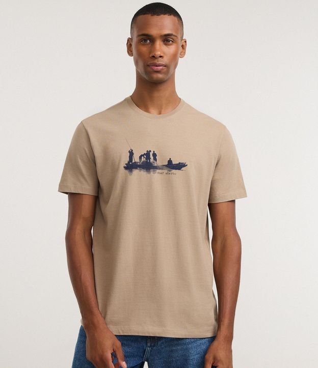 Remera en Algodón con Estampa Deportiva Mar Abierto