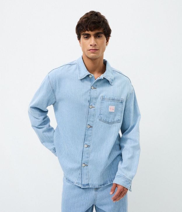 Camisa Boxy Manga Larga en Jeans Liso con Textura 2