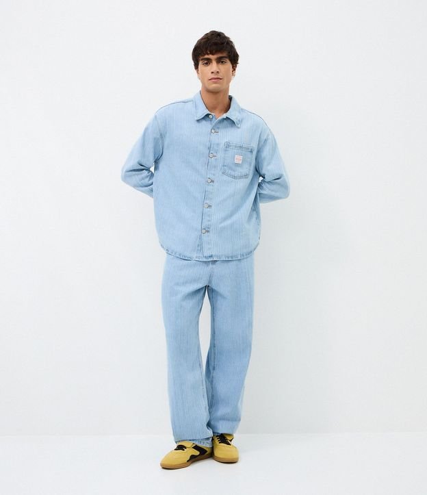 Camisa Boxy Manga Larga en Jeans Liso con Textura 3