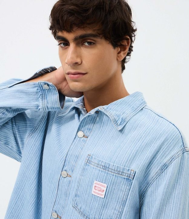 Camisa Boxy Manga Larga en Jeans Liso con Textura 5