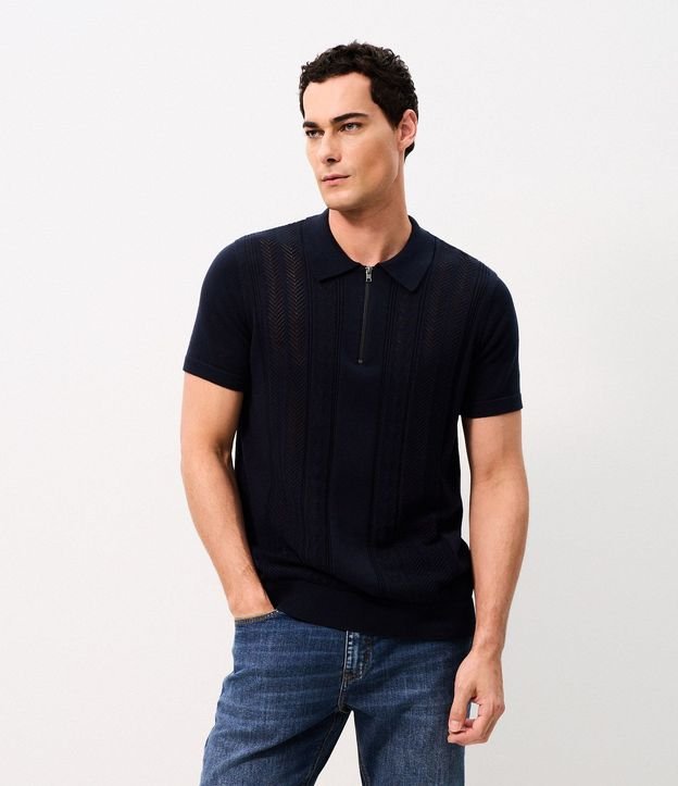 Polo Texturizada Half Zipper Algodón
