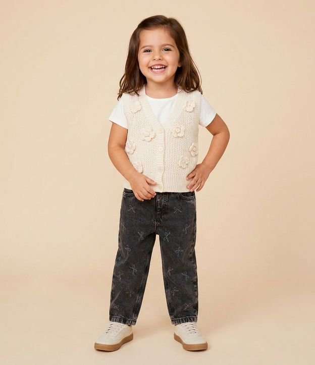 Pantalón Infantil Jeans Mom con Moñitas - Talle 1 a 6 años