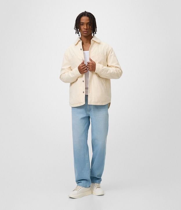 Campera Masculina Oversized Sarga con Cuello de Sherpa 2