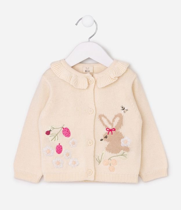 Cardigan Bebê en Punto Leve con Bordado Floral - Talle 0 a 18 Meses 2