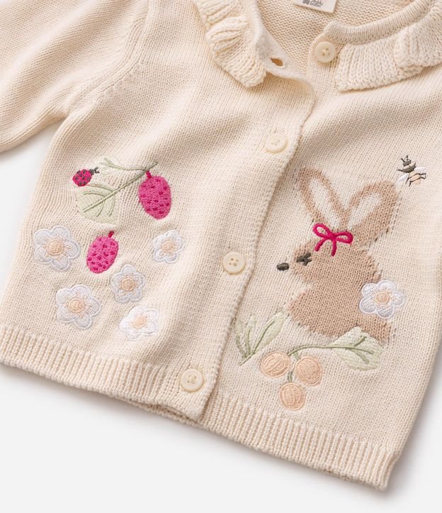 Cardigan Bebê en Punto Leve con Bordado Floral - Talle 0 a 18 Meses 5