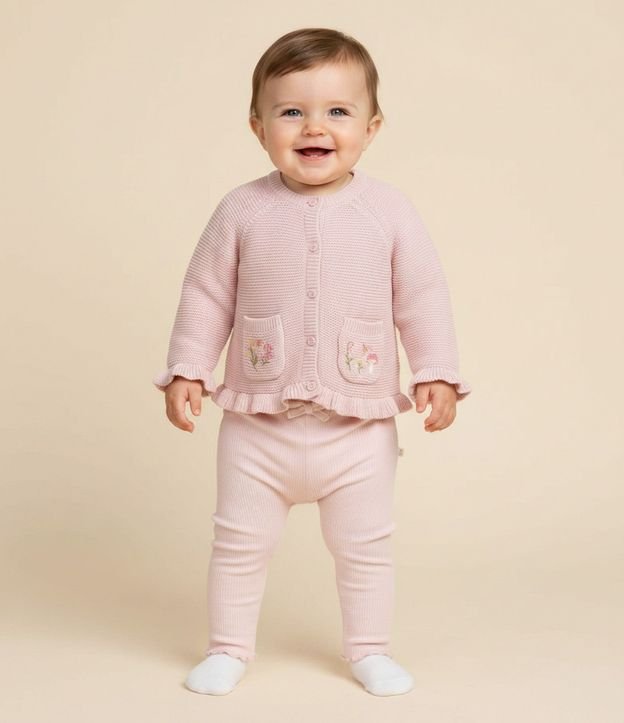 Cardigan Infantil en Punto con Bordado Floral – Talle 0 a 18 Meses 1