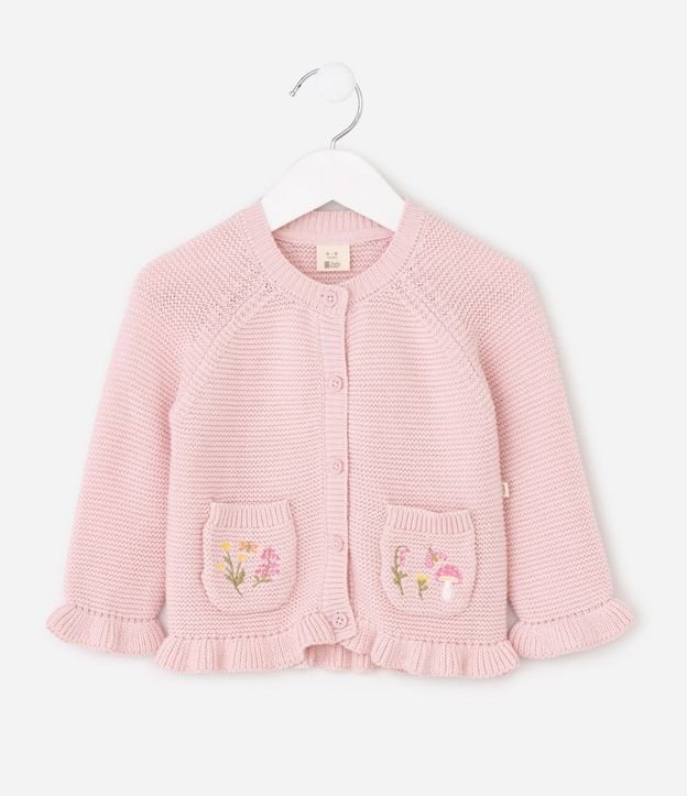 Cardigan Infantil en Punto con Bordado Floral – Talle 0 a 18 Meses 2