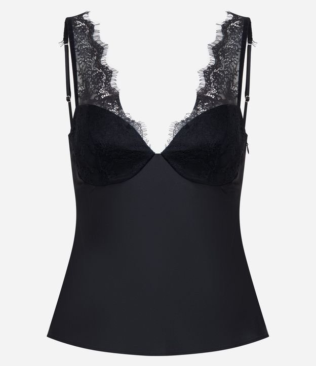 Blusa de Bretel Fino en Satén con Encaje en Asas y Escote Corazón 5
