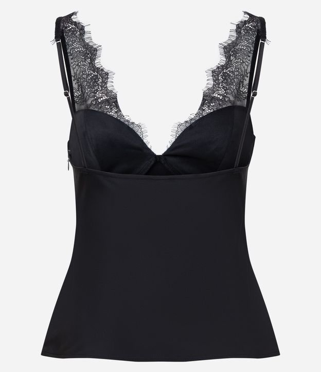 Blusa de Bretel Fino en Satén con Encaje en Asas y Escote Corazón 7