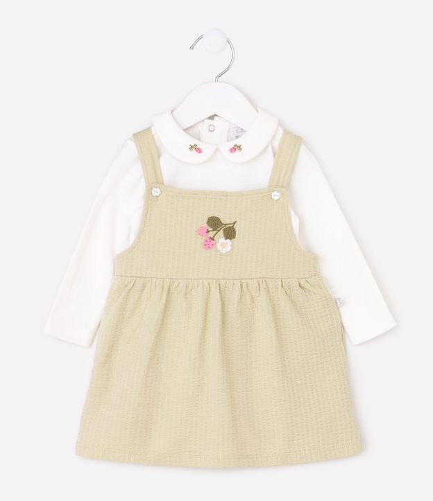 Conjunto Bebê Body y Salopete en Algodón con Bordado Floral – Talle 0 a 18 Meses 2