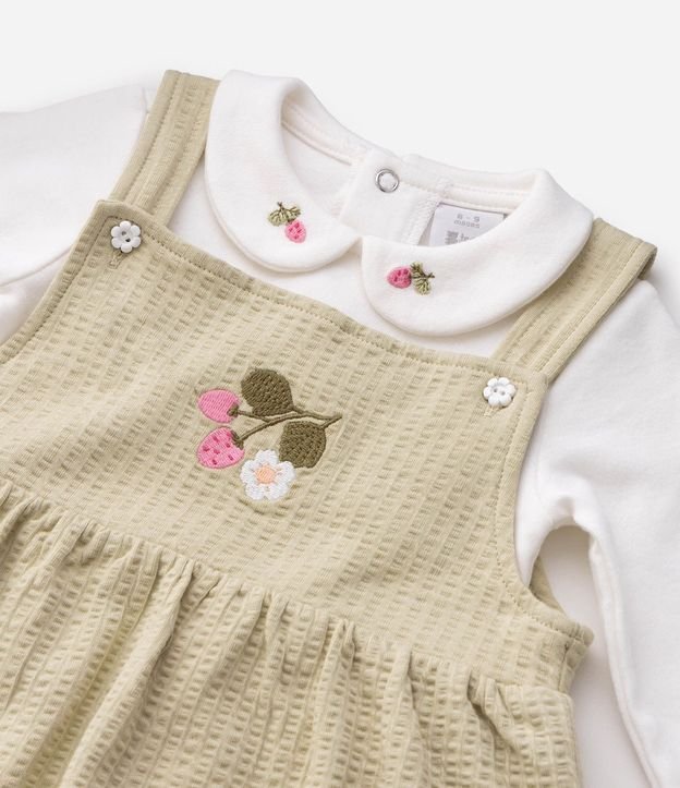 Conjunto Bebê Body y Salopete en Algodón con Bordado Floral – Talle 0 a 18 Meses 5