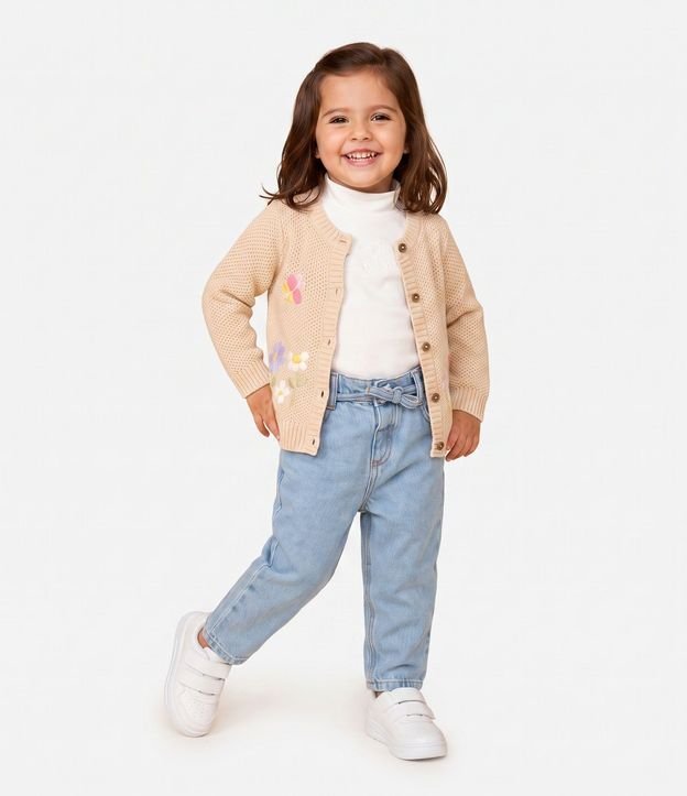 Cardigan Infantil en Punto con Bordado Floral - Talle 1 a 6 años