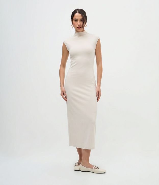 Vestido Midi en punto Roma con Hombros Contrastantes