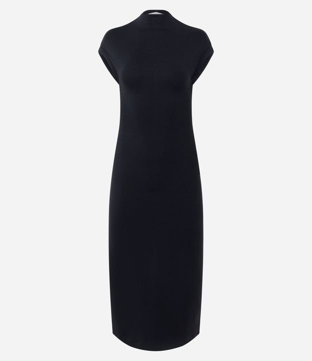Vestido Midi en punto Roma con Hombros Contrastantes 3