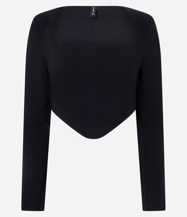 Blusa Manga Larga en Bengalina con Escote Cuadrado y Ruedo en V 5