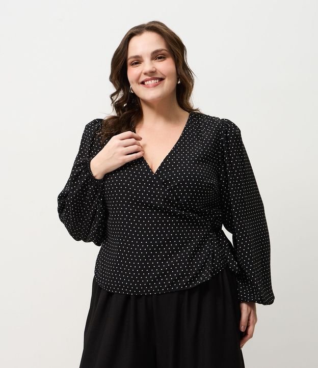 Blusa de Lunares Traspasada con Lazo Curve & Plus Size 1