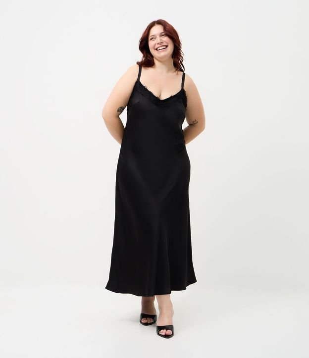 Vestido Midi en Satén con Encaje en el Escote Curve & Plus Size