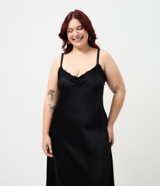 Vestido Midi en Satén con Encaje en el Escote Curve & Plus Size 2