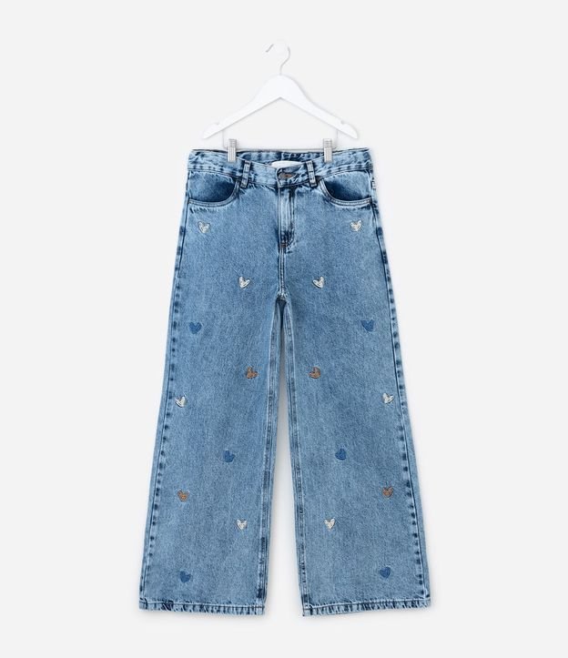 Pantalón Infantil Wide Leg en Jeans con Bordados – Talle 5 a 14 años 2