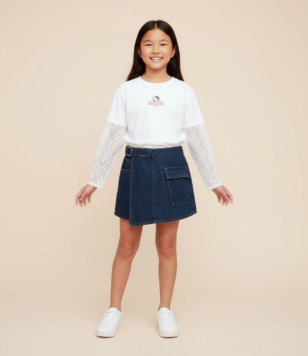 Remera Infantil con Encaje y Estampado Hello Kitty – Talle 5 a 16 años 1
