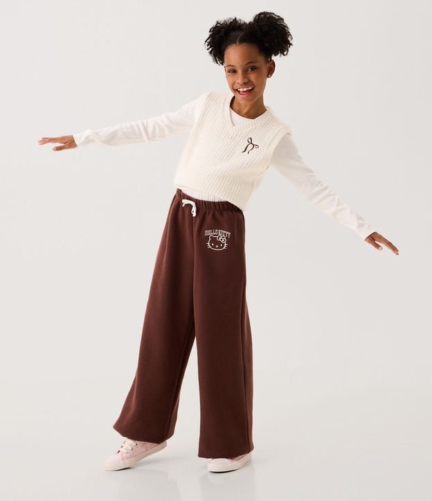 Pantalón Infantil Wide con Estampado Hello Kitty y Cintura doble – Talle 5 a 16 años