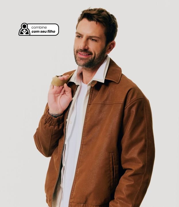 Campera PU Gamuzada con Cremallera Delantera