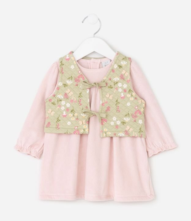 Vestido Bebé en Fleece con Chaleco Capitoneado Floral – Talle 0 a 18 Meses 2