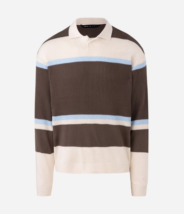 Suéter Masculino Rectilínea Listrado con Cuello Polo 4