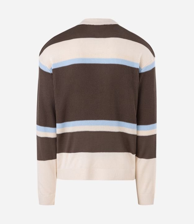 Suéter Masculino Rectilínea Listrado con Cuello Polo 5