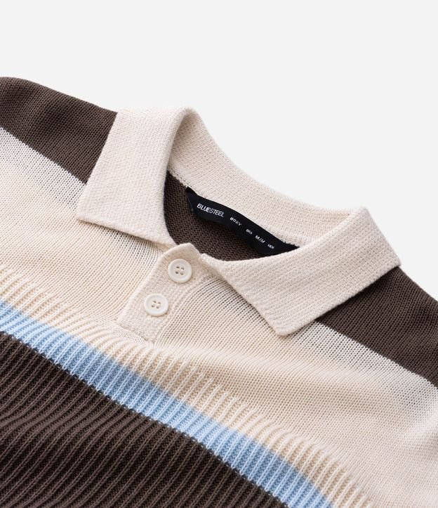 Suéter Masculino Rectilínea Listrado con Cuello Polo 8