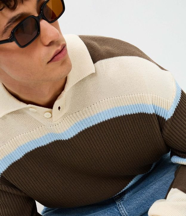 Suéter Masculino Rectilínea Listrado con Cuello Polo 3