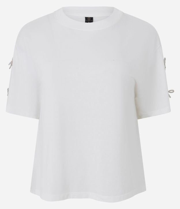 Remera en Algodón con Moñitas Brillantes en las Mangas