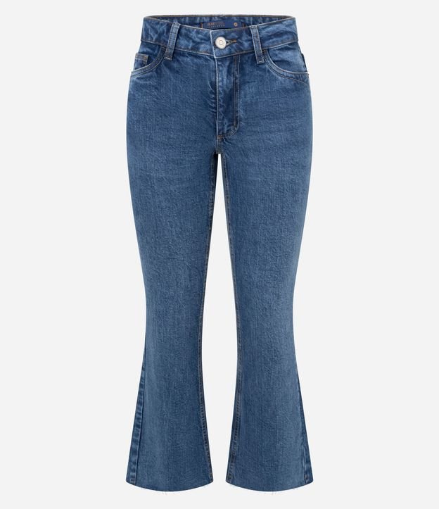 Pantalón Flare Cropped en Jeans con Cintura Mediana