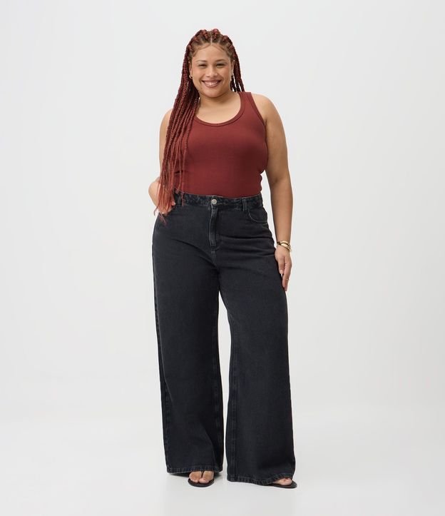 Pantalón de Jean Wide Leg Marmorizada Curve & Plus Size