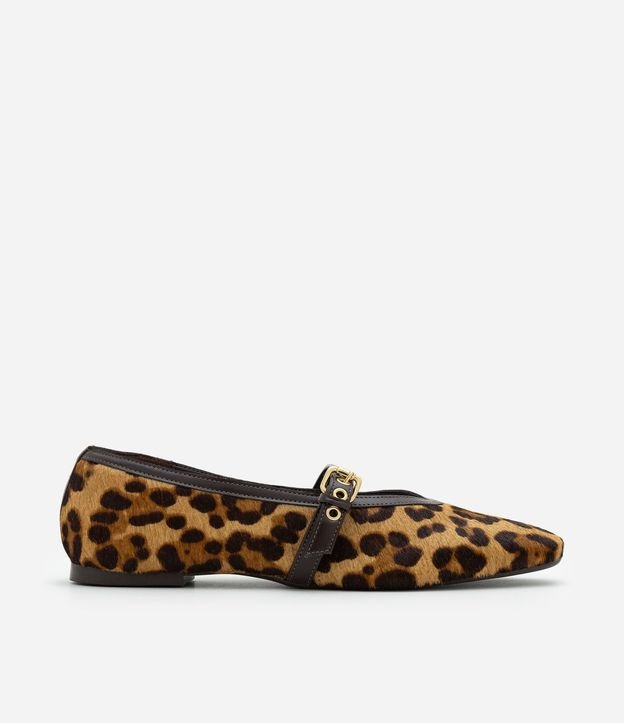 Zapatilla Mary Jane en Cuero con Estampa de Animal Print