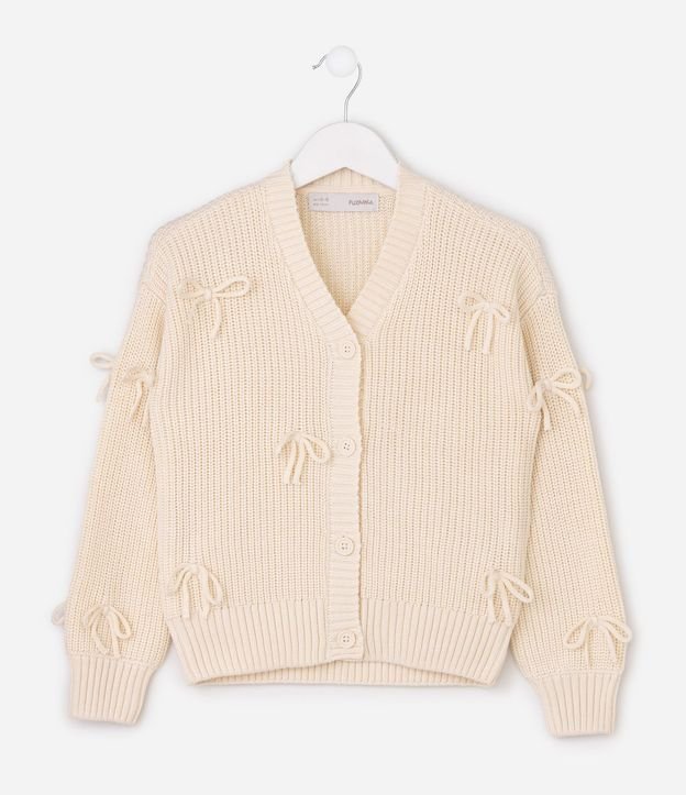Cardigan Infantil en Punto con Lacitos Aplicados – Talle 5 a 14 años