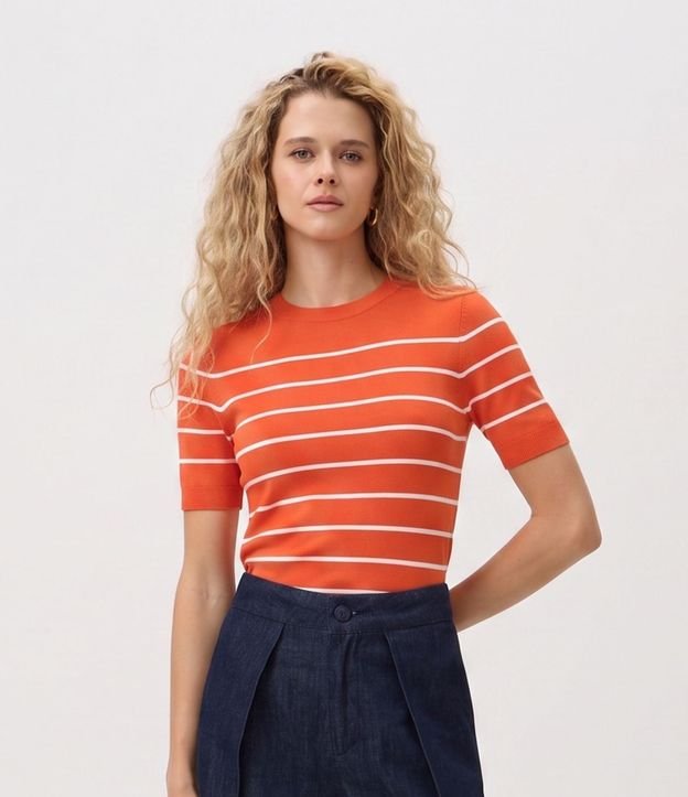 Blusa Manga corta en Punto con Estampa Rayada