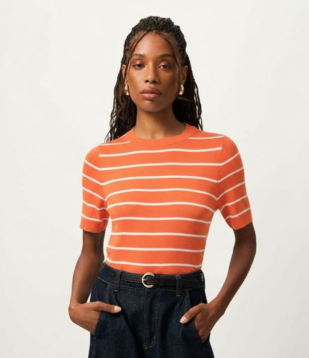 Blusa Manga corta en Punto con Estampa Rayada