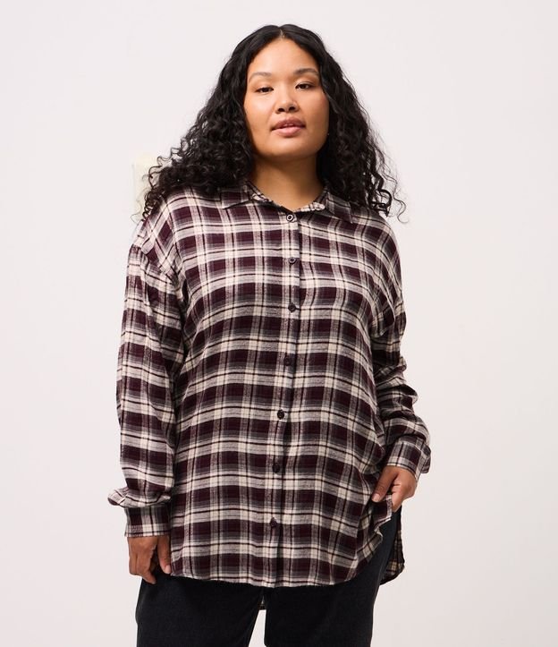 Camisa de Cuadros en Viscosa con Manga Larga Curve & Plus Size