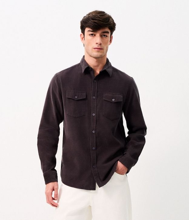 Camisa en Terciopelo con Bolsillos Delanteros