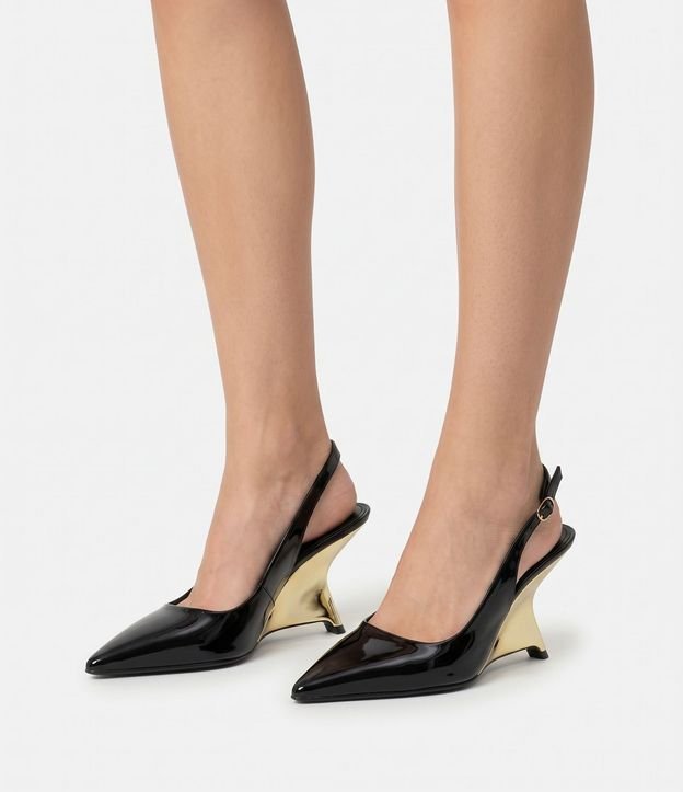 Zapato Slingback en PU con Salto Anabela Cromado