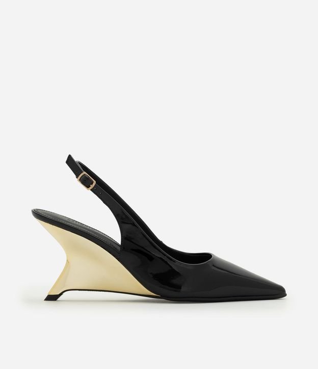 Zapato Slingback en PU con Salto Anabela Cromado