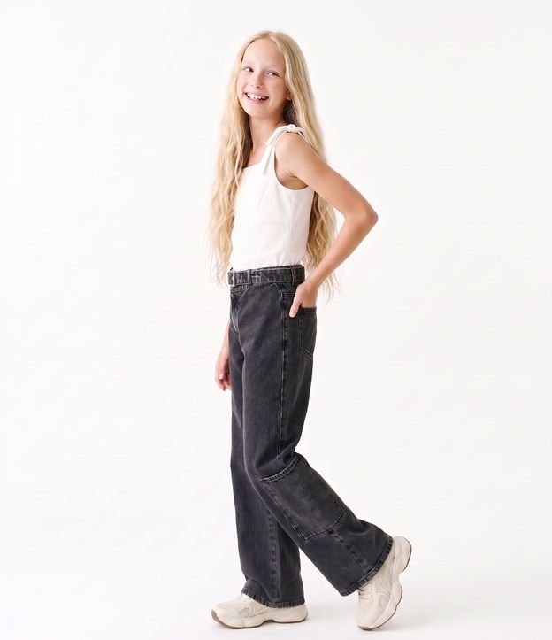 Pantalón Wide Leg Infantil en Jeans con Cinturón y Hebilla - Talle 5 a 16 años 2