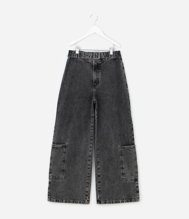 Pantalón Wide Leg Infantil en Jeans con Cinturón y Hebilla - Talle 5 a 16 años 3